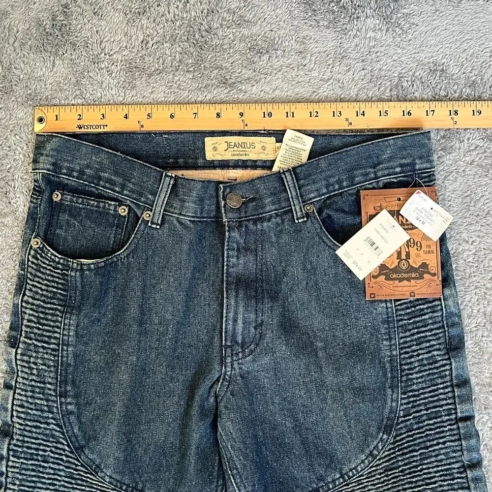 Jeanius by Akademiks Blue Denim Dark Wash Moto Biker Jeans Men's Size 32x30